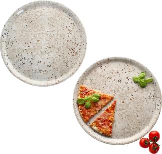 2x Pizzateller Stone Drops Ø33cm 2 Personen XL-Teller 3D Steinoptik Platte creme