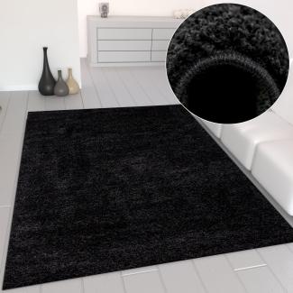 VIMODA Prime Shaggy Teppich Schwarz Hochflor Langflor Teppiche Modern, Maße:200 cm Quadrat