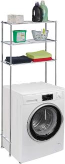 Relaxdays Waschmaschinenregal Metall, 3 Ablagen, Regal Waschmaschine, Trockner, WC, Badregal HBT 162,5x67x30 cm, Silber