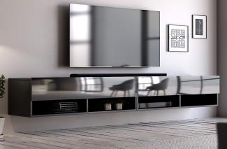 TV-Lowboard Epsom Hochglanz schwarz hängend 280 cm