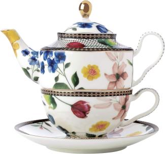 Maxwell & Williams Hv0008 Teas & C'S One Teekanne Und Tasse Set Contessa, Porzellan, Weiß