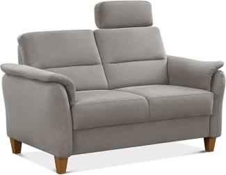 CAVADORE 2er-Sofa Palera mit Federkern / Kompakte Zweisitzer-Couch im Landhaus-Stil / inkl. 1 Kopfstütze / 149 x 89 x 89 / Mikrofaser, Hellgrau