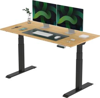 Flexispot E6 Elektrisch höhenverstellbarer Schreibtisch | Ergonomischer Steh-Sitz Tisch mit Memory Funktion | Beugt Rückenschmerzen vor & Macht produktiver (Bamboo, Gestell Schwarz, 140x70 cm)