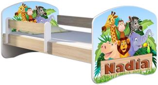 Kinderbett Jugendbett mit einer Schublade und Matratze Sonoma mit Rausfallschutz Lattenrost ACMA II 140x70 160x80 180x80 (02 Animals name, 180x80)