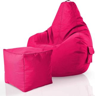 Green Bean© 2er Set Sitzsack + Hocker "Cozy+Cube" - fertig befüllt - Bean Bag Bodenkissen Lounge Sitzhocker Gamingstuhl Pouf - Pink