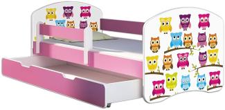 Kinderbett Jugendbett mit einer Schublade und Matratze Rausfallschutz Rosa 70 x 140 80 x 160 80 x 180 ACMA II (31 Eule, 80 x 180 cm mit Bettkasten)