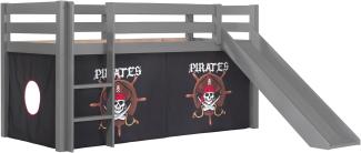 Vipack Spielbett 'Pino' mit Rutsche grau und Textilset \"Pirates\"