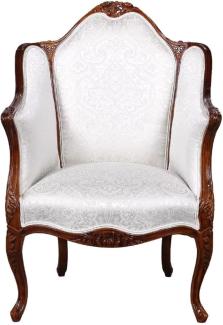 Casa Padrino Luxus Barock Sessel mit elegantem Muster Silber / Dunkelbraun - Prunkvoller Wohnzimmer Sessel im Barockstil - Barock Wohnzimmer Möbel - Edel & Prunkvoll