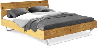 Möbel-Eins CURBY Kufenbett mit Kopfteil, Material Massivholz, rustikale Altholzoptik, Fichte, Kufen weiß natur 180 x 220 cm
