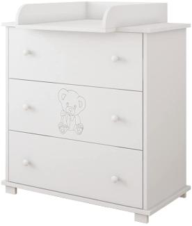 Kiki design Kommode mit Wickeltisch | 80x46 cm | Wickelkommode mit 3 Schubladen | Für Kinderzimmer | Gravierter Teddybär | Schrank für Kinderzimmer |Weiß