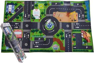 Kids Globe Spielteppich mit Straßen (leuchtende LED-Ampeln, Kinder-Teppich mit Anti-Rutsch-Boden, Größe 120x72 cm) 570271