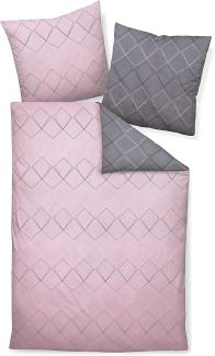 Davos Janine Biber Bettwäsche 2tlg grau rosa 65102-08| Bettwäsche-Set aus 100% Baumwolle | 2 teilige Wende-Bettwäsche 135x200 cm & Kissen 80x80 cm | Nordic nordisch Style Muster