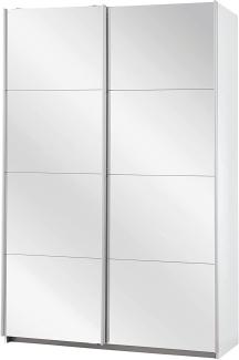 Rauch Möbel Caracas Schrank Kleiderschrank Schwebetürenschrank, Weiß mit Spiegelfront 2-türig inkl. Zubehörpaket Classic 4 Einlegeböden, 2 Kleiderstangen, 1 Hakenleiste, BxHxT 136x210x62 cm