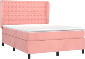 vidaXL Boxspringbett mit Matratze Rosa 140x190 cm Samt