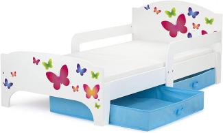 Leomark 'Schmetterlinge' Kinderbett mit Schubladen 140 x 70 weiß
