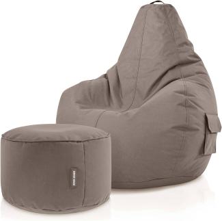 Green Bean© Sitzsack mit Rückenlehne + Hocker "Cozy+Stay" 80x70x90cm - Gaming Chair mit 230L Füllung - Bean Bag Lounge Chair Sitzhocker Khaki