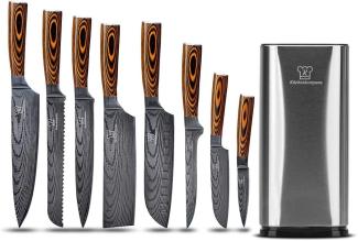 Messerset asiatisch mit magnetischer Holzleiste - Kuro Küchenmesser - 8-teiliges Messerset mit handgeschmiedeten Edelstahlklingen und Pakkaholz Griff - Rostfrei & scharf