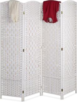 Relaxdays Paravent Raumteiler, HxB: 170 x 160 cm, Faltbarer Raumtrenner, 4-teiliger Sichtschutz, Holz & Papierseil, weiß