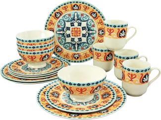 CreaTable 20773 Kombiservice Merida für 4 Personen, Steingut, blau/gelb/rot (1 Set, 16-teilig)