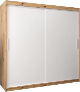 Schwebetürenschrank Tokyo 200 cm Kleiderschrank mit Kleiderstange und Einlegeboden Schlafzimmer- Wohnzimmerschrank Schiebetüren Modern Design (Artisan Eiche + Weiß)