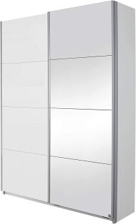 Rauch Möbel Minosa Schrank Kleiderschrank Schwebetürenschrank 2-türig, Weiß mit Spiegel, inkl. Zubehörpaket Basic 2 Einlegeböden 2 Kleiderstangen, BxHxT 181x197x61 cm