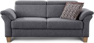 Cavadore 3-Sitzer Sofa Ammerland / Couch mit Federkern im Landhausstil / Inkl. verstellbaren Kopfstützen / 186 x 84 x 93 / Strukturstoff grau
