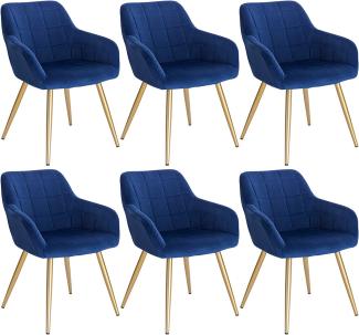 WOLTU 6 x Esszimmerstühle 6er Set Esszimmerstuhl Küchenstuhl Polsterstuhl Design Stuhl mit Armlehne, mit Sitzfläche aus Samt, Gestell aus Metall, Gold Beine, Blau, BH232bl-6