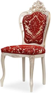 Casa Padrino Luxus Barock Esszimmer Stuhl mit elegantem Muster Rot / Weiß / Beige / Gold - Barockstil Küchen Stuhl - Prunkvolle Luxus Esszimmer Möbel im Barockstil - Barock Möbel