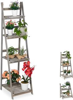 Relaxdays Blumentreppe, 4-stufig, Blumenleiter Holz, klappbar, Leiterregal für Pflanzen, HBT: 160 x 41 x 50 cm, grau