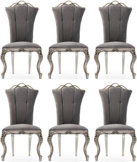 Casa Padrino Luxus Barock Esszimmer Stuhl 6er Set Grau / Silber - Prunkvolle Barockstil Küchen Stühle - Luxus Esszimmer Möbel im Barockstil - Barock Esszimmer Möbel - Barockstil Möbel