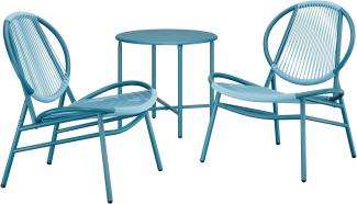 Balkonmöbel, 3er Set, Gartenmöbel-Set, aus PE-Polyrattan, Outdoor, mit Tisch, 2 Stühlen, für Terrasse, Garten, Balkon, seeblau