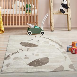 carpet city Kinderteppich Creme, Beige - 120x160 cm - Tier-Muster Giraffen - Kurzflor Teppiche Kinderzimmer, Spielzimmer