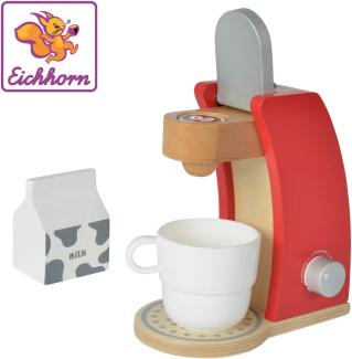 Eichhorn 100002489 - Kaffeemaschine aus Holz, inkl. Tasse, Milchbox und 1x Kaffeepad, 4-tlg., 12x18,5x20,5cm, Birkenholz