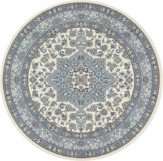 Orientalischer Kurzflor Teppich Parun Täbriz Creme Himmelblau - 160 cm Durchmesser