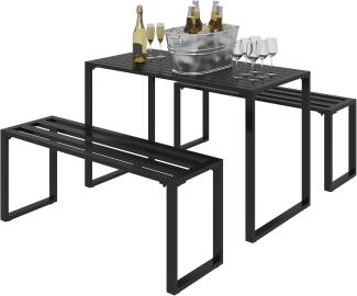 Outsunny Outdoor Möbelset Festgarnitur 3-tlg. Sitzgruppe Gartengarnitur 1 x Tisch 2 x Sitzbank Metall Schwarz 110 x 55 x 70 cm