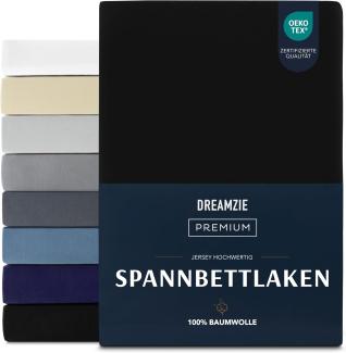 Dreamzie Premium Spannbettlaken 180x200 cm, Spannbetttuch für Dicke Matratzen bis zu 27 cm, Bettlaken 100% Jersey Baumwolle, 150 g/m², Oeko-TEX zertifiziert - Schwarz