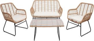 Polyrattan Garnitur HWC-G17a, Garten Sofa Set Sitzgruppe Stuhl, Seil ~ naturfarben, Polster creme ohne Dekokissen
