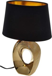 Große LED Tischleuchte1 flammig Keramikfuß goldfarbig Schirm schwarz Höhe 52cm