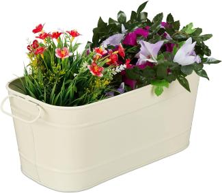 Relaxdays - Blumenkasten, für Garten, Balkon & Fensterbank, zum Bepflanzen, Vintage-Optik, Metall, HBT: 16x38x19 cm, creme