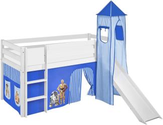 Lilokids 'Jelle' Spielbett 90 x 200 cm, Star Wars Blau, Kiefer massiv, mit Turm, Rutsche und Vorhang