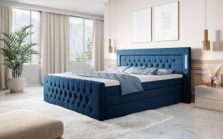 Boxspringbett Queen mit LED, USB und Stauraum 140x200 Blau H2