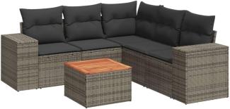 vidaXL 6-tlg. Garten-Sofagarnitur mit Kissen Grau Poly Rattan