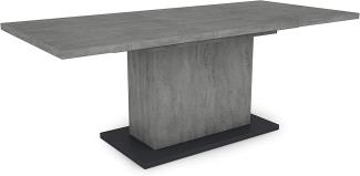 HOMEXPERTS Esszimmertisch AIKO / Beton-Optik grau / großer Auszugstisch 160 cm bis 200 cm / Säulentisch mit Ausziehfunktion / Tisch mit Synchronauszug und Einlegeplatte / 160-200 x 90, H 75 cm