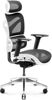 Diablo V-Commander Ergonomischer Bürostuhl Schreibtischstuhl Chefsessel 3D Armlehnen Lendenwirbelstütze Verstellbare Kopfstütze & Sitzfläche Netzstoff Belastbarkeit Bis 200 KG (weiß-schwarz)