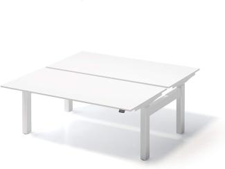 Varia Doppelarbeitsplatz, 650-1250 mm elektrisch höhenverstellbar, je Tisch B 1600 x T 800 mm, Dekor weiß, Gestell verkehrsweiß