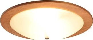 Flache LED Deckenleuchte Holzlampe Natur mit Glasschirm Weiß, Ø 32 cm