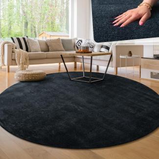 Paco Home Waschbarer Teppich Wohnzimmer Schlafzimmer Kurzflor rutschfest Flauschig Weich Moderne Einfarbige Muster, Grösse:160 cm Rund, Farbe:Navy-Blau