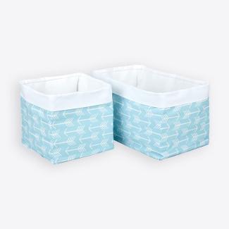 KraftKids Stoff-Körbchen in weiße Pfeile auf Blau, Aufbewahrungskorb für Kinderzimmer, Aufbewahrungsbox fürs Bad, Größe 20 x 33 x 20 cm