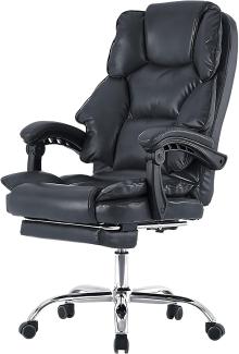 Bürostuhl mit Fußstütze und flexiblen 3-Punkt-Armlehnen - Schreibtischstuhl im Lederoptik - ergonomischer Bürostuhl mit einer verstellbaren Rückenlehne für gesündere Sitzhaltung Schwarz