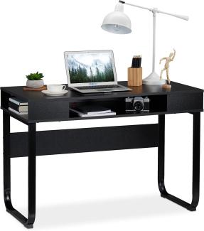Relaxdays Schreibtisch mit 3 offenen Ablagefächern, schwarz, 74,5 x 110 x 55 cm